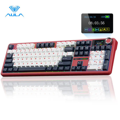 Customize Your Perfect Keeb! F108 Pro Full Size Hot Swappable Keyboard, Built-in Smart Screen & Control Knob, Tri-Mode RGB Wireless Mechanical Keyboard for Office & Gaming
