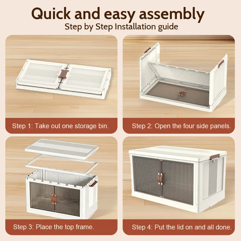 Foldable Stackable Storage Box with Wheels & Lid | 40/64/128QT Multi-Layer Home Organizer for Bedroom Kitchen Warehouse