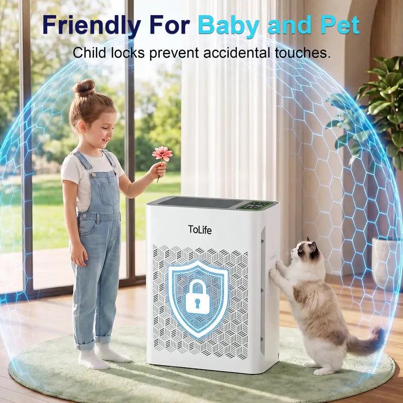 TZ‑K2 Large Room Air Purifier, HEPA Filter, PM2.5 Display, Auto Timer, Eliminates Smoke Pollen Pet Dander